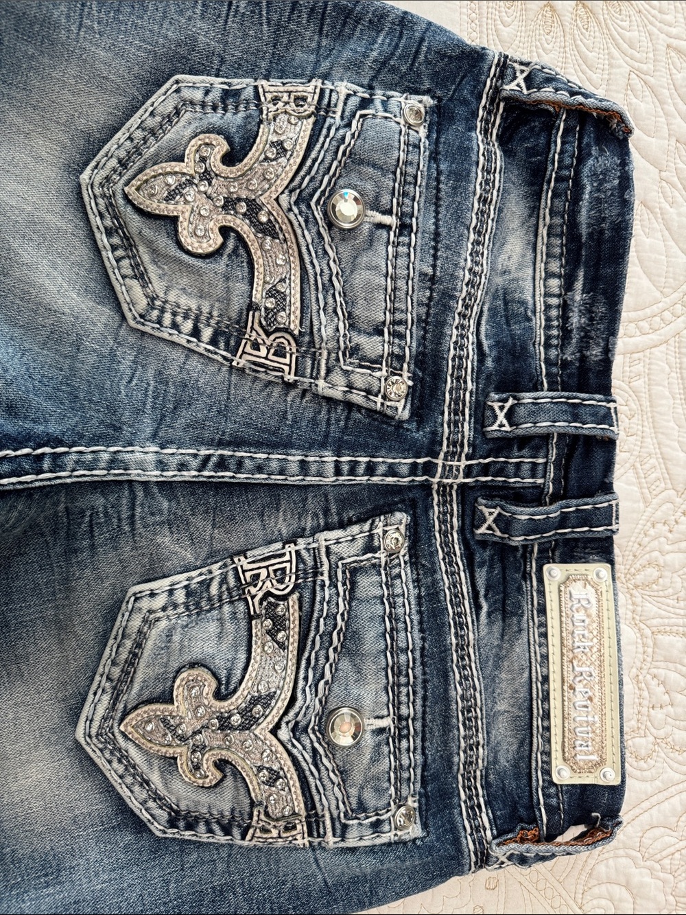Rock Revival Dark Easy Crop Jeans with Rhinestone Back Flap Pockets